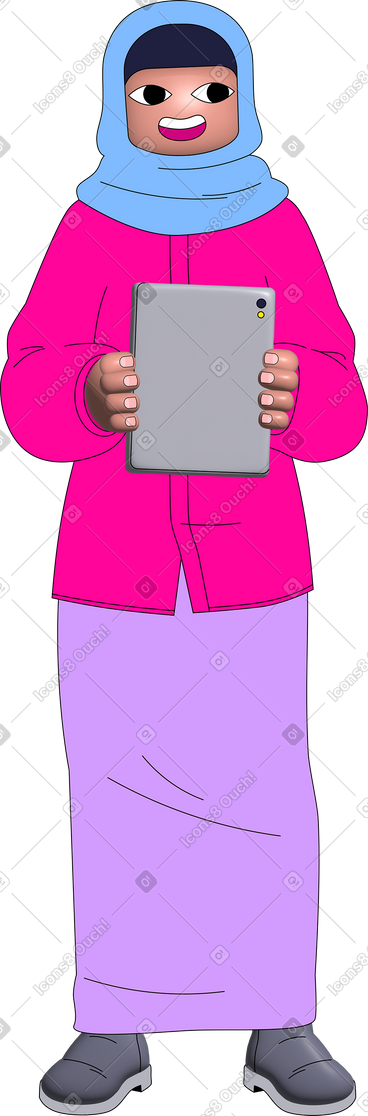 戴头巾的女人拿着平板电脑 PNG, SVG