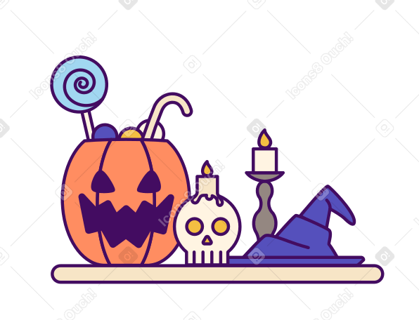Trick or treat pumpkin head with skull and witch hat PNG, SVG