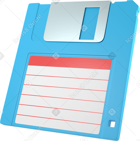 3D blue floppy diskette side view Illustration in PNG, SVG