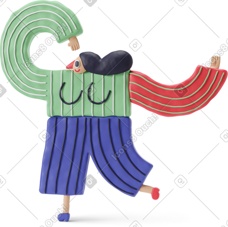 3D 黑发女人举起手臂奔跑 PNG, SVG