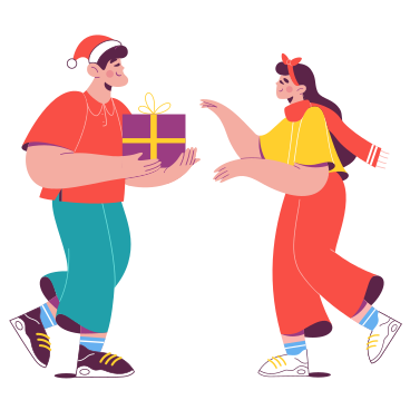 男性が女性にクリスマスプレゼントを贈る PNG、SVG