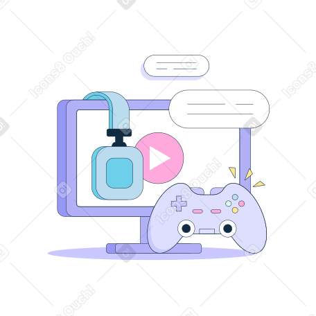 Computer, headset and gamepad animated illustration in GIF, Lottie (JSON), AE