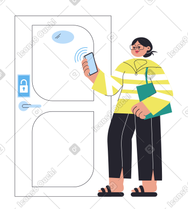 女人用智能手机解锁房门 PNG, SVG