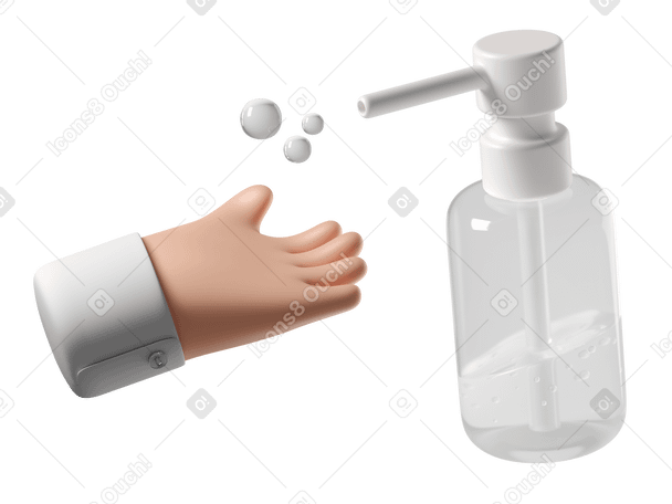 3D 使用消毒剂的白皮肤手 PNG, SVG