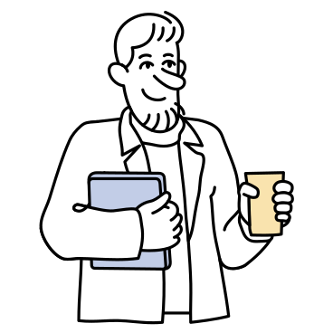 Man with a laptop and a cup of coffee PNG, SVG
