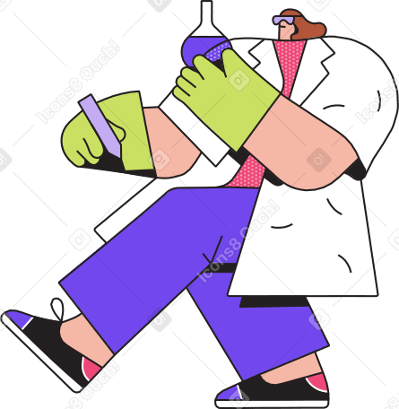 scientist in glasses and a coat with flasks Illustration in PNG, SVG