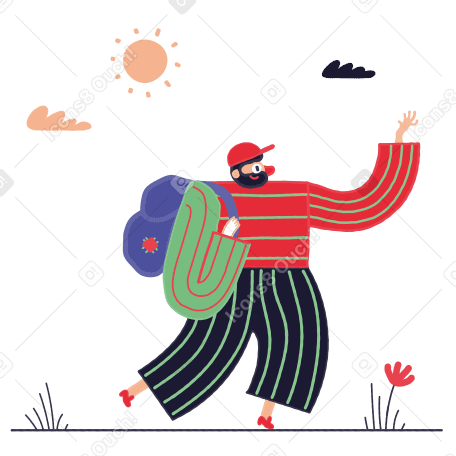 Man walks with a backpack in his hands Illustration in PNG, SVG