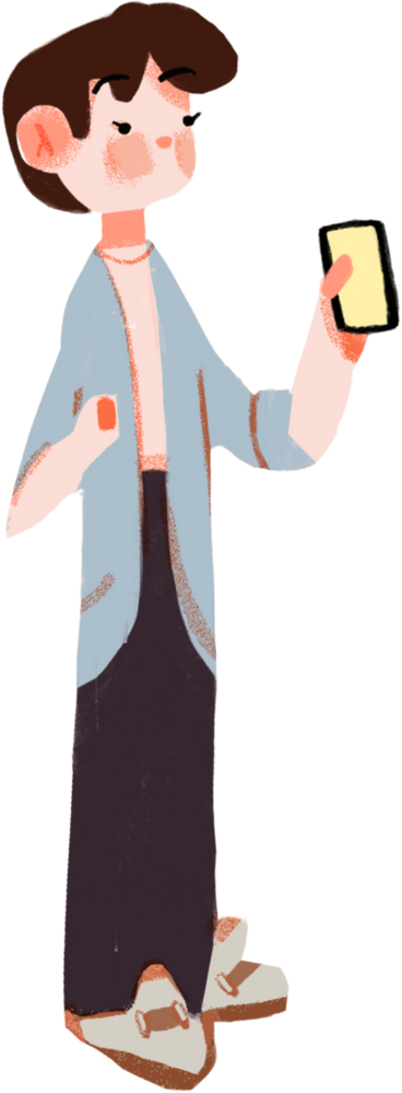 boy standing with phone in hand PNG, SVG