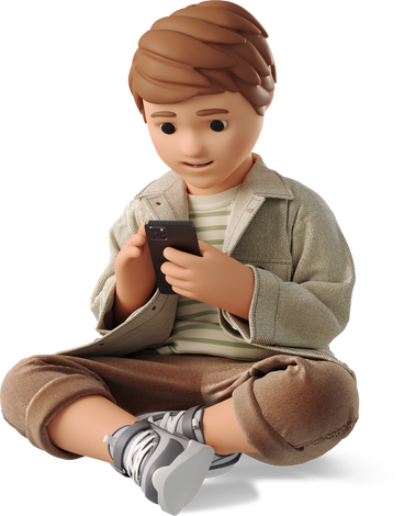 boy with phone PNG, SVG