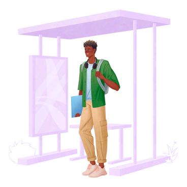 Kompositionsmann steht an einer bushaltestelle PNG, SVG