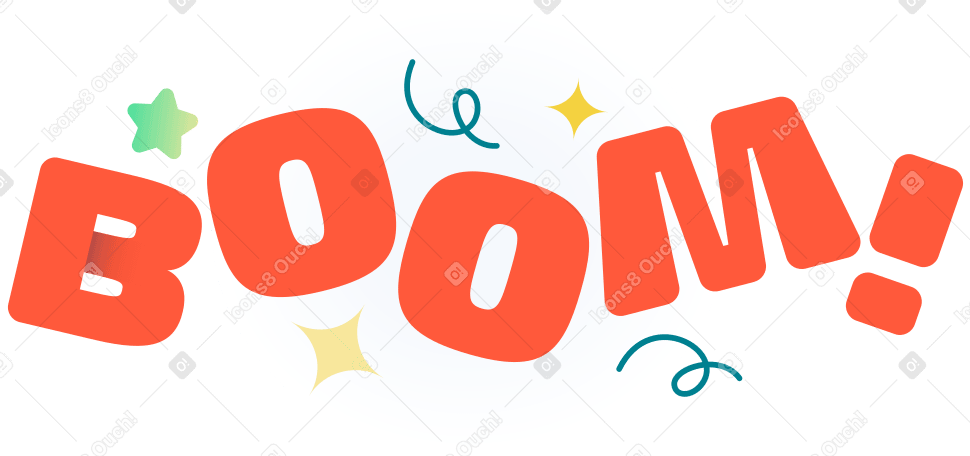 ¡boom de letras! con texto de estrellas y elementos decorativos PNG, SVG