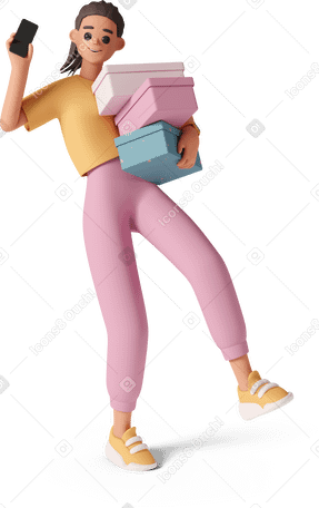3D girl with boxes в PNG, SVG