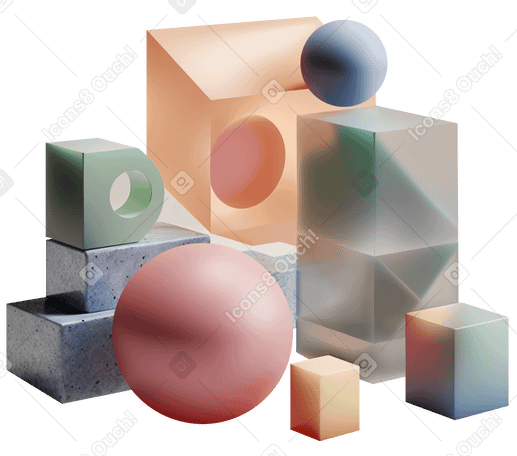 3D 带有彩色物体的抽象构图 PNG, SVG