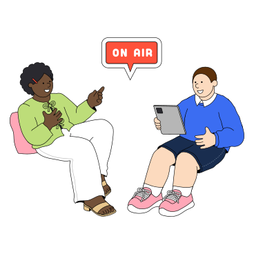 Host and guest recording a podcast PNG, SVG