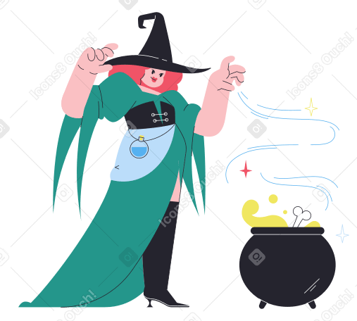 Ведьма делает зелье в PNG, SVG
