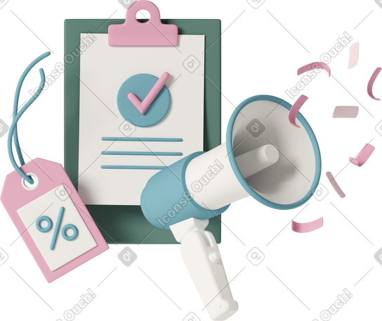 3D discount tag and megaphone PNG, SVG