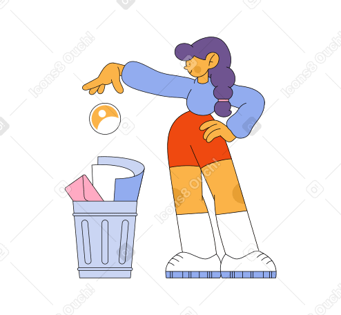 Girl tosses person icon in the trash bin Illustration in PNG, SVG