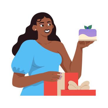 Woman gets a cake as a gift PNG, SVG