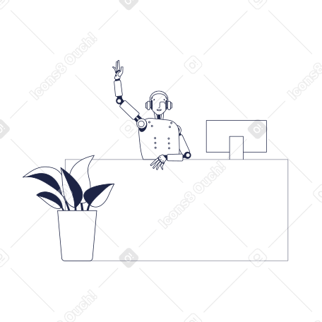 Illustration Robot android à l'accueil de la réception avec sa main levée aux formats PNG, SVG