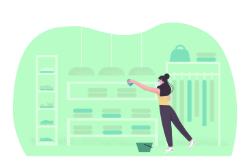 Woman cleaning a clothing store PNG, SVG