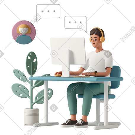 3D 男子与女同事远程聊天 PNG, SVG