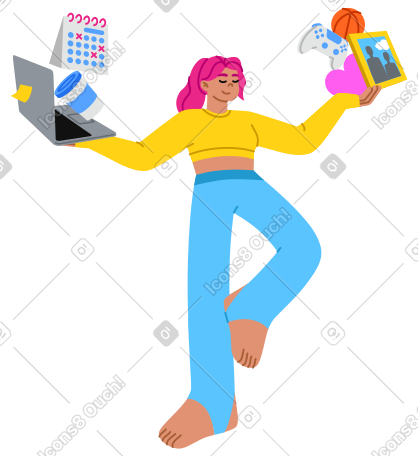 年轻女性保持工作与生活的平衡 PNG, SVG