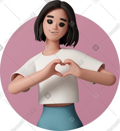 3D 快乐女人的头像用手做出心形 PNG, SVG