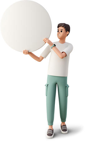 young man holding blank disk Illustration in PNG, SVG