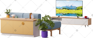 Front view of sofa tv set and laptop PNG, SVG