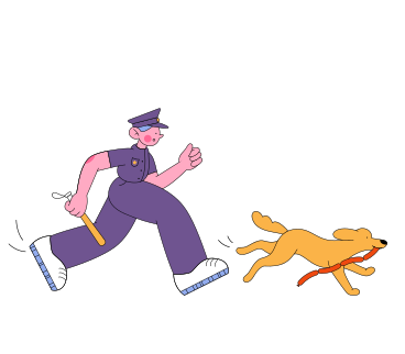 Policeman chases dog with sausages PNG, SVG