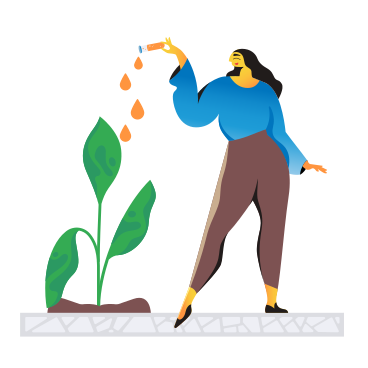 Mulher usando fertilizante biotecnológico em uma planta PNG, SVG