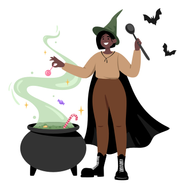 La sorcière prépare une potion dans un chaudron PNG, SVG