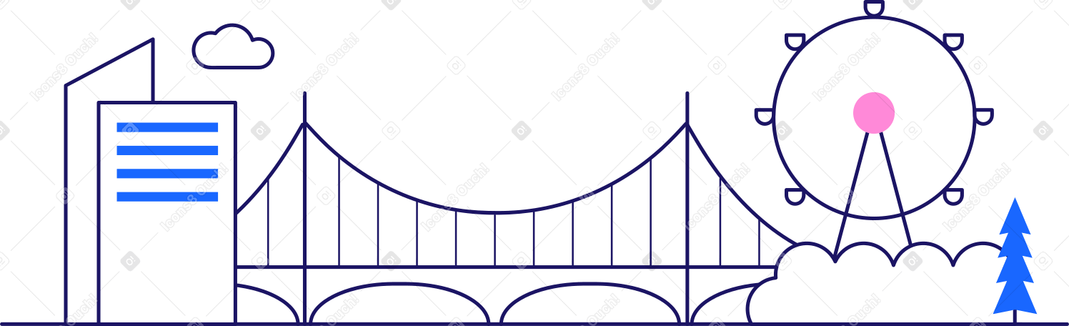 Город для фона с колесом обозрения в PNG, SVG