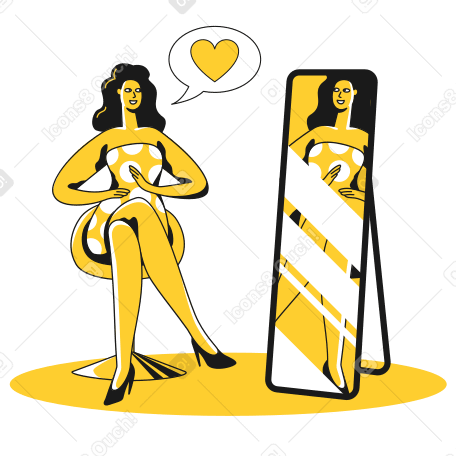 Woman looking in the mirror with self-love Illustration in PNG, SVG