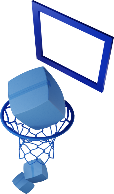 Коробки с доставкой, падающие через баскетбольное кольцо, повернули налево в PNG, SVG