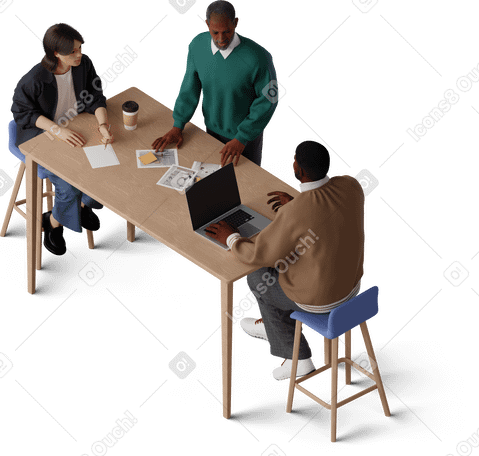 3D isometric view of colleagues discussing the project PNG, SVG
