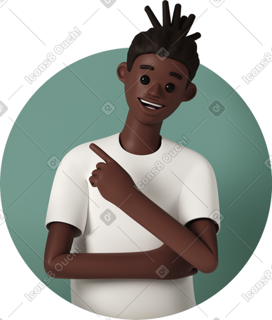 3D 快乐的微笑男人用手指指向左侧 PNG, SVG