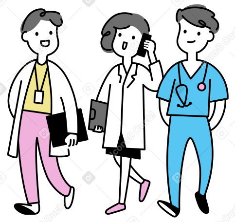 앞으로 걸어가는 세 명의 의사 PNG, SVG