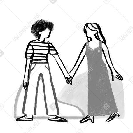 Black and white two women holding hands Illustration in PNG, SVG
