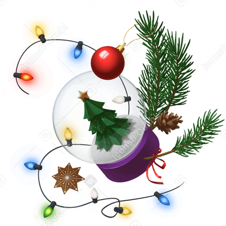 Adornos navideños y bola de nieve. PNG, SVG