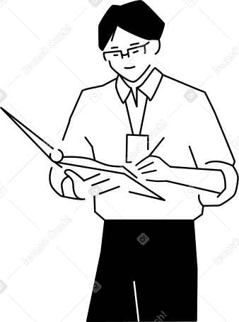 Молодой человек пишет в папке в PNG, SVG