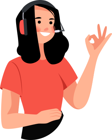 girl in headphones with a microphone shows ok PNG, SVG