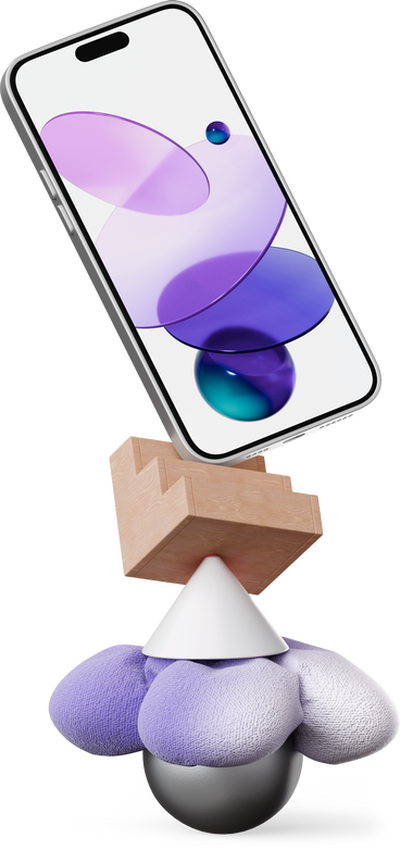 Smartphone standing on abstract figures PNG, SVG