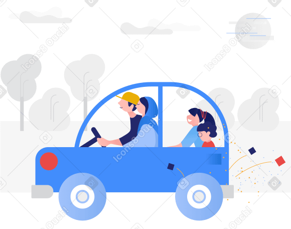 Family in a car Illustration in PNG, SVG