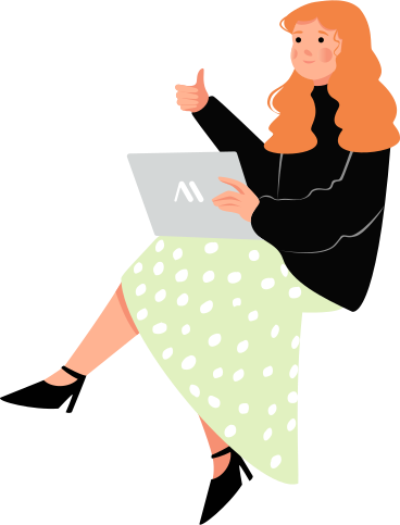Girl with laptop showing thumbs up PNG, SVG